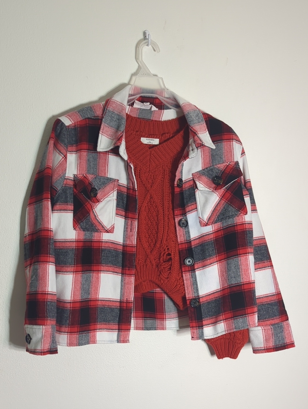 Pumpkin Spice Women's Flannel Shacket & Sweater Set Autumn Cozy Plaid Orange XL